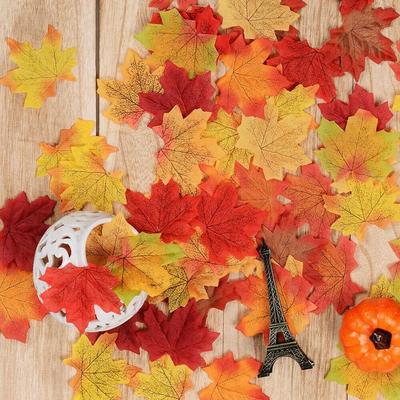 50Pcs/Pack Maple Leaves Simulated Maple Leaves Plants Leaf Artificial Leaf Plants DIY Silk Flower Stacked Maple Leaves