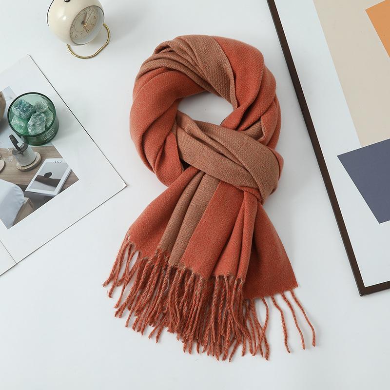 Double-sided Two-color Scarf for Women Autumn and Winter High End New Wool Scarf Shawl Imitation Cashmere Scarf