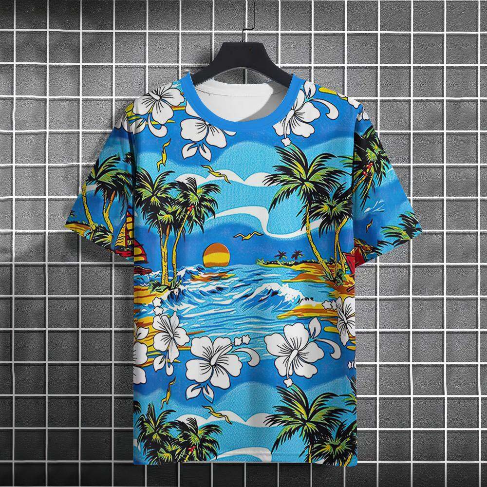 Hawaiian Beach Coconut Tree 3D Print T-Shirts Men Women Short Sleeve T Shirt Oversized Harajuku Tees Tops Clothing