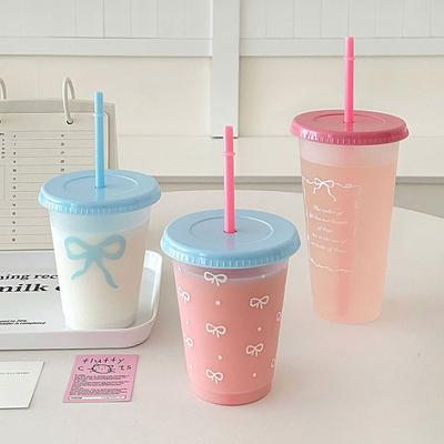 Bowtie Plastic Straw Cup Bow Large Capacity Portable Home Travel Milk Tea Cup Bowknot Cold Drink Coffee Cup Water Cup