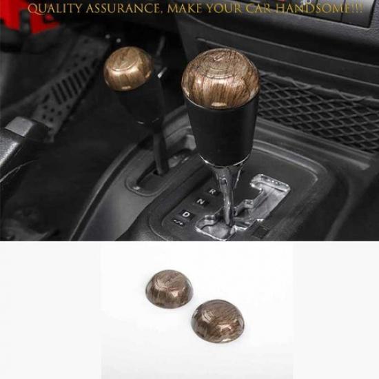 For Jeep Wrangler JK 2011-2017 Tan Wood Grain Center Console Gear Shift Knob 2PC