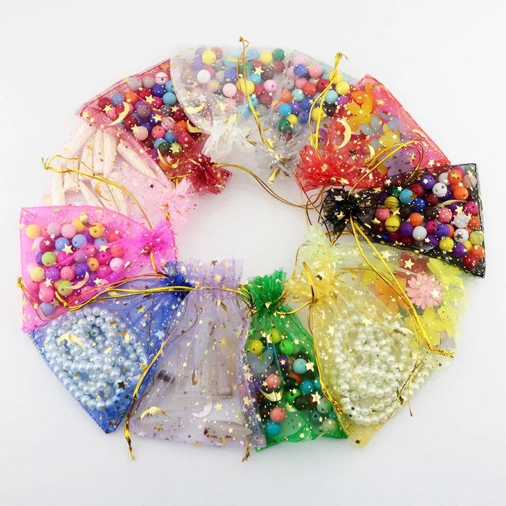 50pcs/lot Gold Color Moon Star Organza Bag Gift Bag Gifts Pouches For Wedding Party Candy Bag Jewelry Packing Wholesale