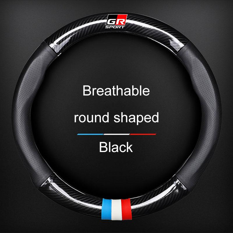 Leather Carbon Fiber Car Steering Wheel Cover Emblem Car Accessories For Toyota TRD Corolla Auris Yaris Rav4 CHR Camry40 prius