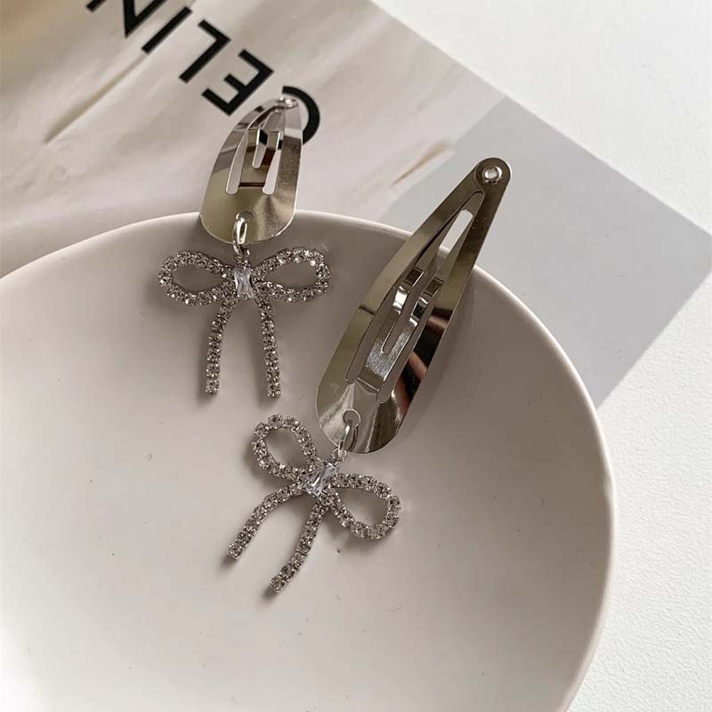 

1/2 шт. Y2K Серебристого цвета заколки для волос с подвеской в виде банта для девочек, модные металлические заколки-невидимки, боковые зажимы для волос, заколки-бабочки, аксессуары для волос