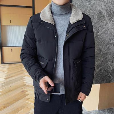 Men's Fall and Winter Zipper Lapel Slim Warm Jacket Thickened Short Warm Jacket
