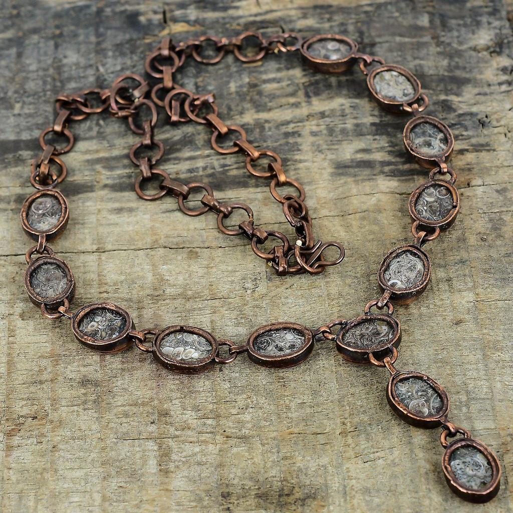 Turritella Agate Necklace Electroformed Copper Necklace Adjustable Chain Necklace Copper Gemstone Jewelry Handmade Necklace Engagement Gifts