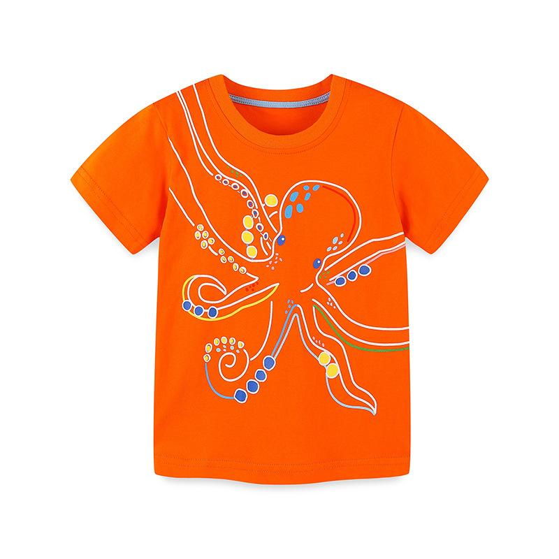 New summer boys  T-shirts style children s cartoon octopus print children s round neck short-sleeved tops 100