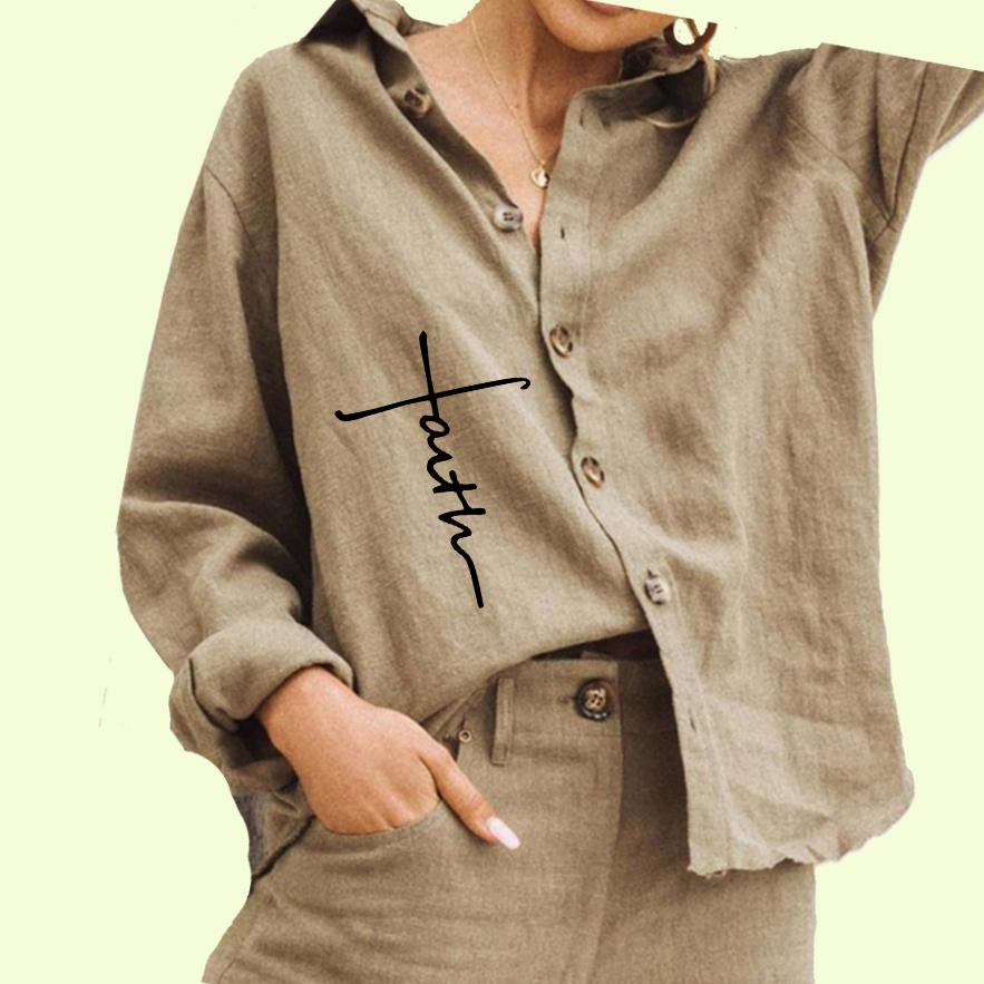 

Женская модная рубашка с длинными рукавами, женская блузка с принтом крест-накрест, повседневная хлопковая льняная рубашка 3XL хаки