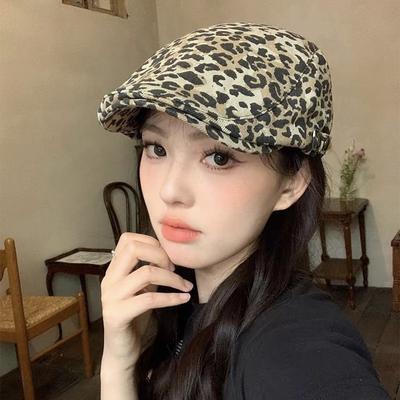 American Style, Retro Spicy Girl, Leopard Print Forward Hat, Thin Design, Niche Design, Fashionable Duckbill Shell, Lei Hat