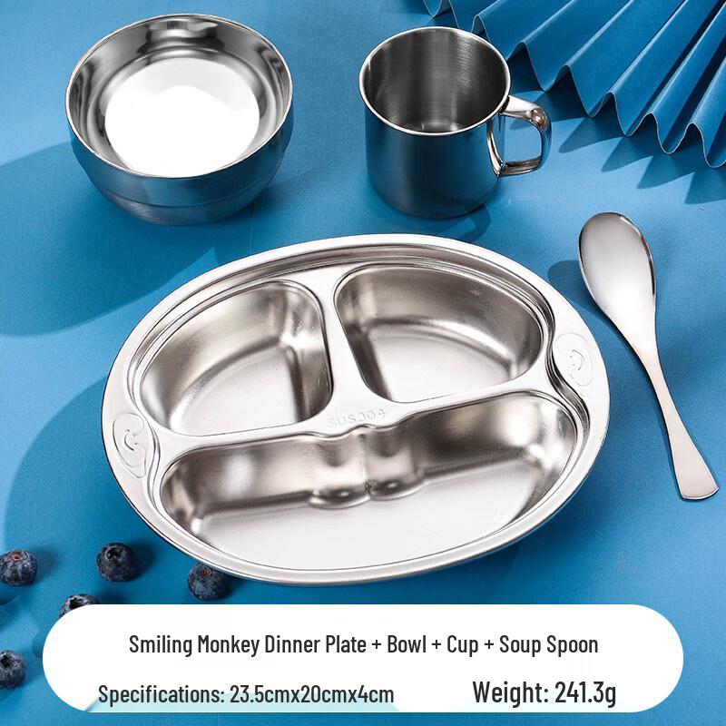 Qiiwei 304 Stainless Steel Kids Divided Dinner Plate Set