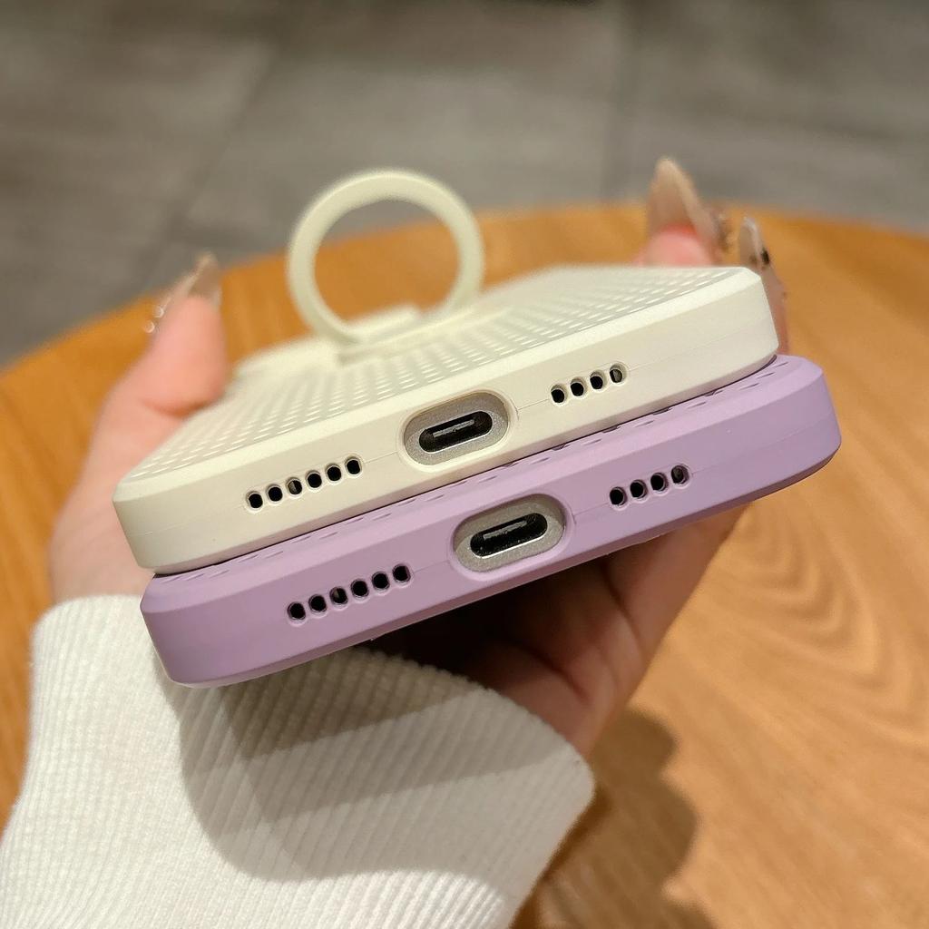 Heat Dissipation Mesh Ring Holder Stand Case for iPhone 16E 16 15 14 13 12 11 X XS XR 8 7 Plus Pro Max Shockproof Cooling Cover