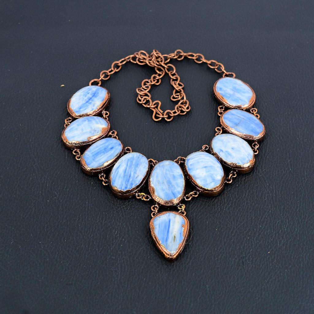 Kyanite, Copper Electroformed Necklace with Adjustable Chain, Handmade Gemstone Jewelry Necklace For Memorial Day