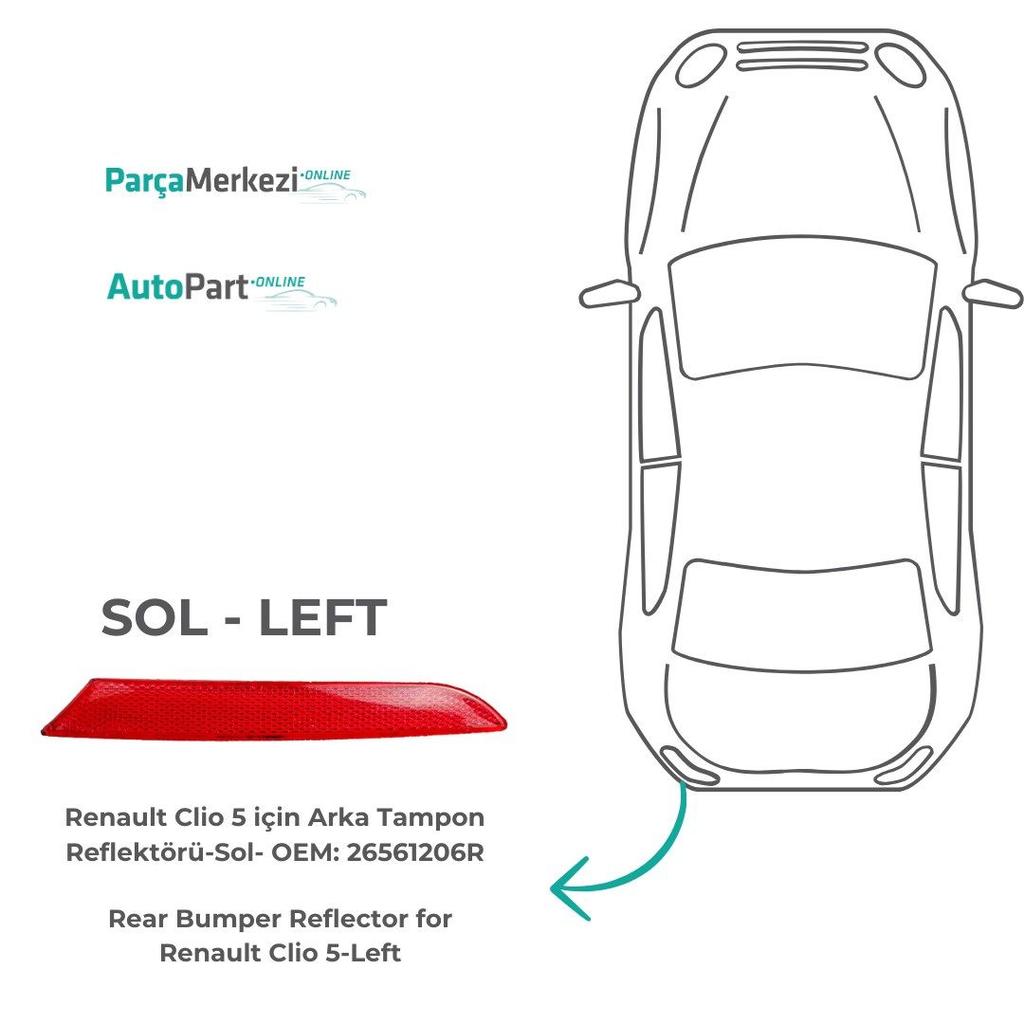 Left Rear Bumper Reflector for Renault Clio 5