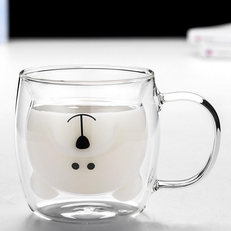 Творчий милий ведмідь Двошарова чашка для кави Подвійна скляна чашка Картонна коробка Тварина Молочне скло Леді Мила кішка Качка Собака Подарунок Різдвяний подарунок