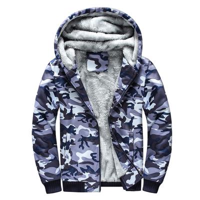 (SU)Mens Camouflage Hoodie Winter Warm Fleece Zipper Sweater Jacket Outwear Coat