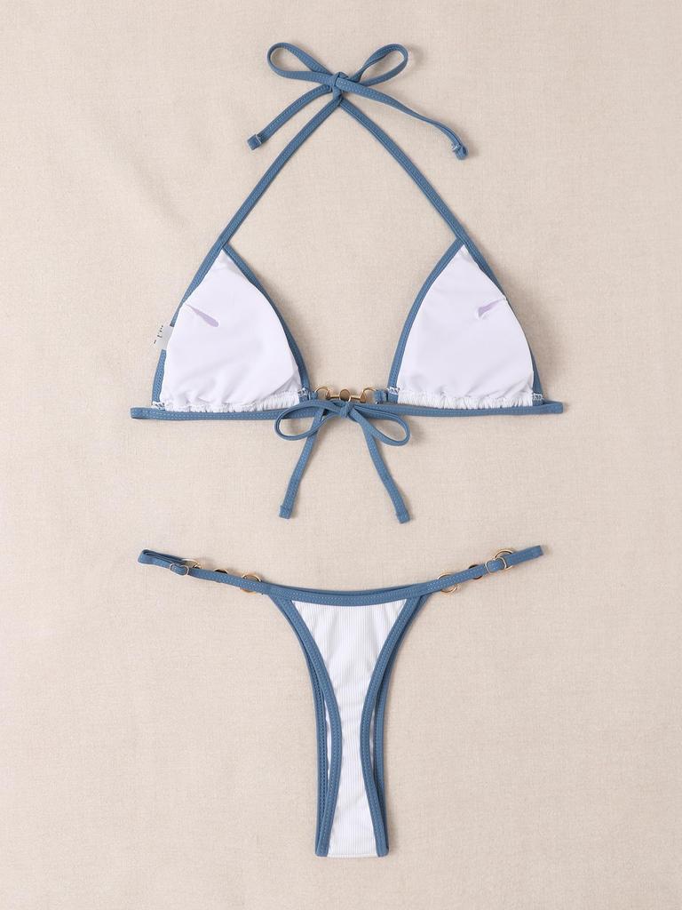 Colorful Women's Backless Triangle Bikini Swimsuit - European and American Style