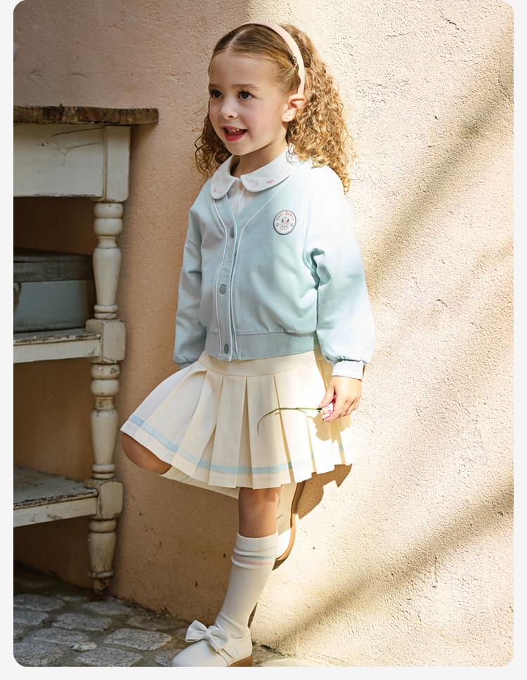 David Bella Girls' Half Skirt Set Spring New Children's College Style Pleated Skirt Two-piece Set
