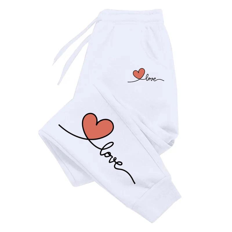 Women Casual Sports Fitness Jogging Long Pants Fleece Fashion Drawstring Love Printed Sweatpants Women Loose Pocket Sweatpants