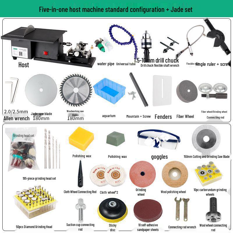 VDN1850W Jade Grinding & Cutting Machine: Multifunction Small Bench Grinder, Engraver, Table Saw, and Polisher.