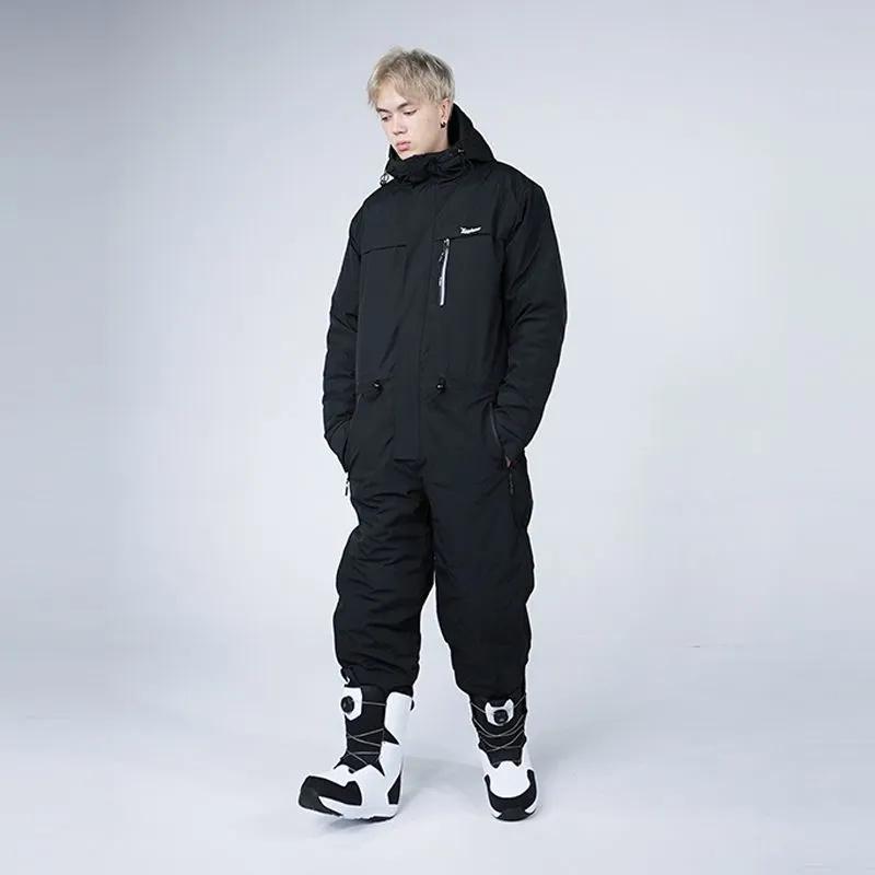 

Waterproof Windproof Insulated Ski Suit One Piece Outdoor Winter Jumpsuit Thickened Cold Resistant Snowboarding Outfit for Men and Women XL чёрный