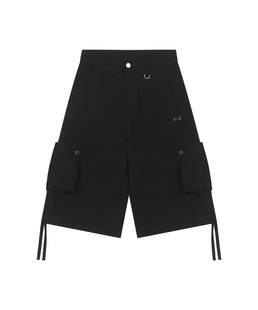 ODDSTUDIO Patch Pocket Shirred Bermuda Pants - Black