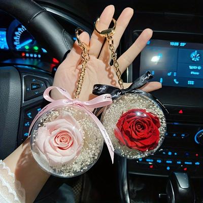 Flowers Rose Keychain Acrylic Ball Rose Car Hanging Valentine's Day Gift for Wife Car Interior Keychain