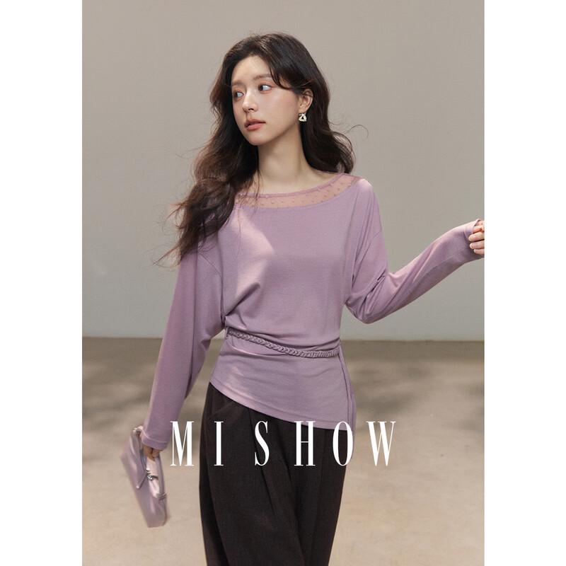 Mishow Women s Tencel Wool Lace Polka Dot Knit Top S