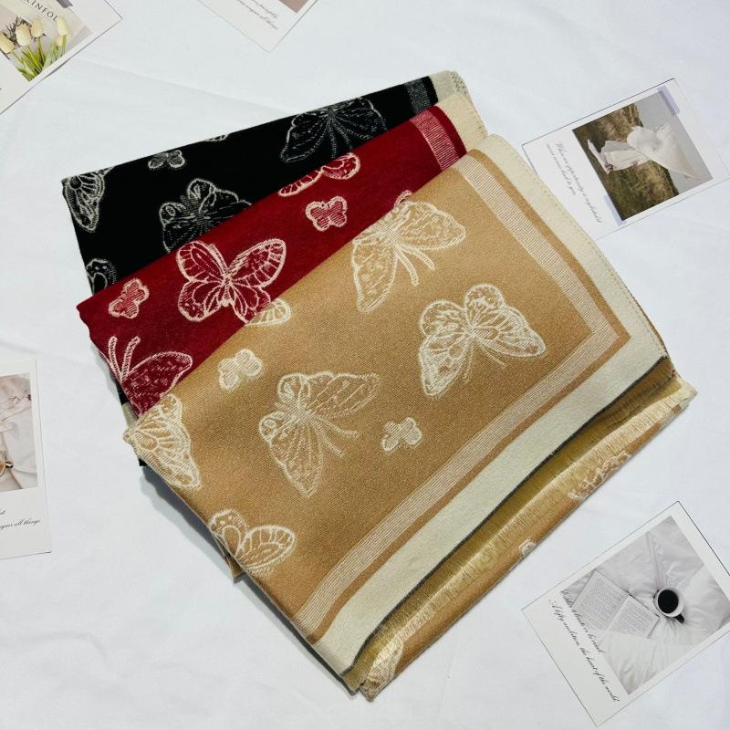 Butterfly Imitation Cashmere Winter New Classic Tassel Shawl Fairy Style Versatile Forest Style Thickened Cold Proof Scarf Dual Purpose