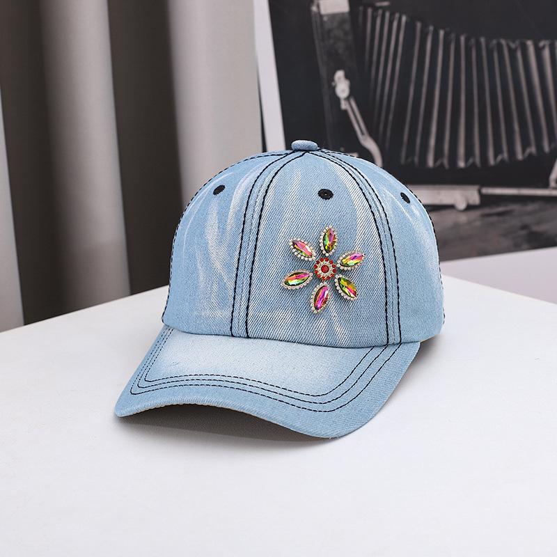 Autumn New Colored Diamond Decorative Denim Baseball Cap Fashion Trend Couple Cap Outdoor Casual Windproof Hat