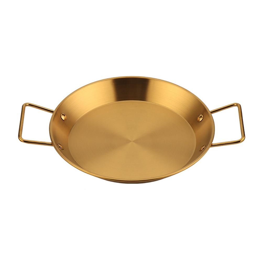 New 20cm/24cm/28cm Flat Bottomed Plate with Handle Gold Silver Snack Plate Stainless Steel Thicked Seafood Plate Seafood Cooking