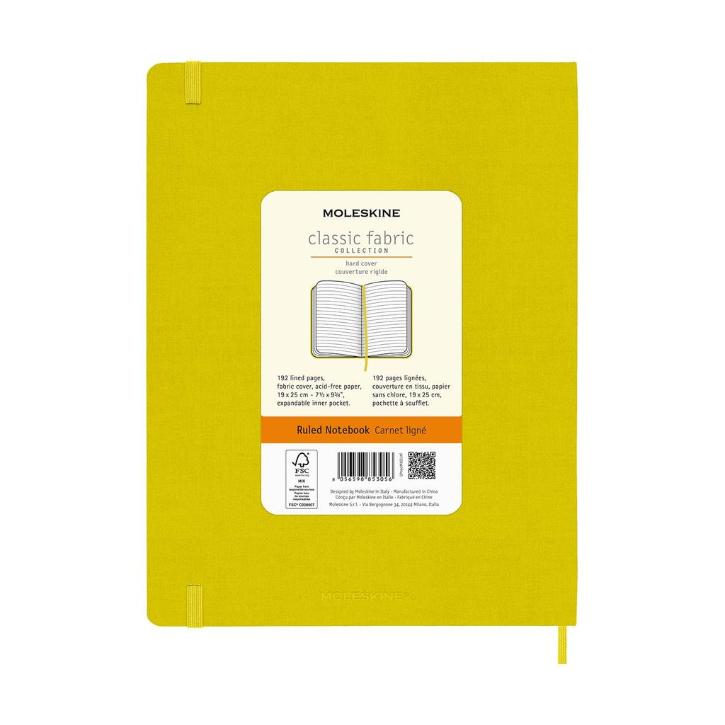 Moleskine Classic Fabric Collection Notebook, Hardcover, Horizontally Ruled, XL Size, Hay Yellow, QP090M6SILK