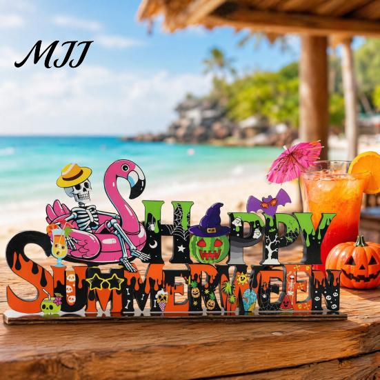 Halloween Tiered Tray Decor Happy Wooden Sign Ornaments with Pumpkin Ghost And Bat Elements for Stable Table Autumn Holiday Home Party Decorations