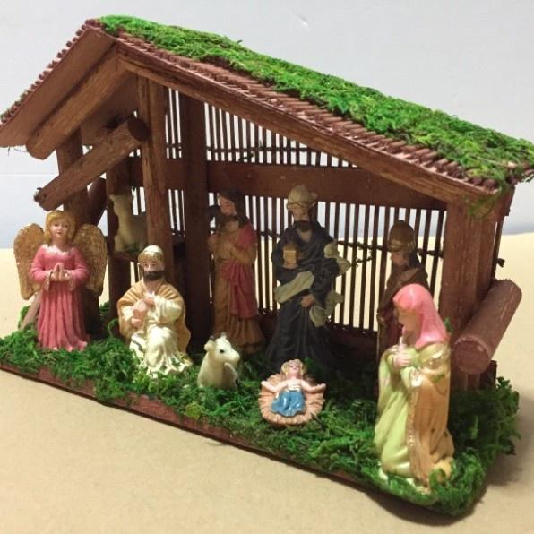 European Christmas Nativity Large Wooden Cottage Ornament Set For Table Centerpiece And Mantel Holiday Gift