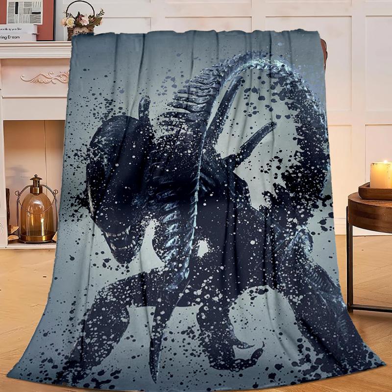 1PC Alien horror Artwork Flannel Blanket Gift, Suitable for Both Men And Women, Soft Ideal for Beds And Sofa, Birthday Or Christmas Gift