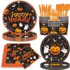 Orange Halloween Disposable Plate Set, Ghost Pumpkin Theme Party Supplies, 22 Pack