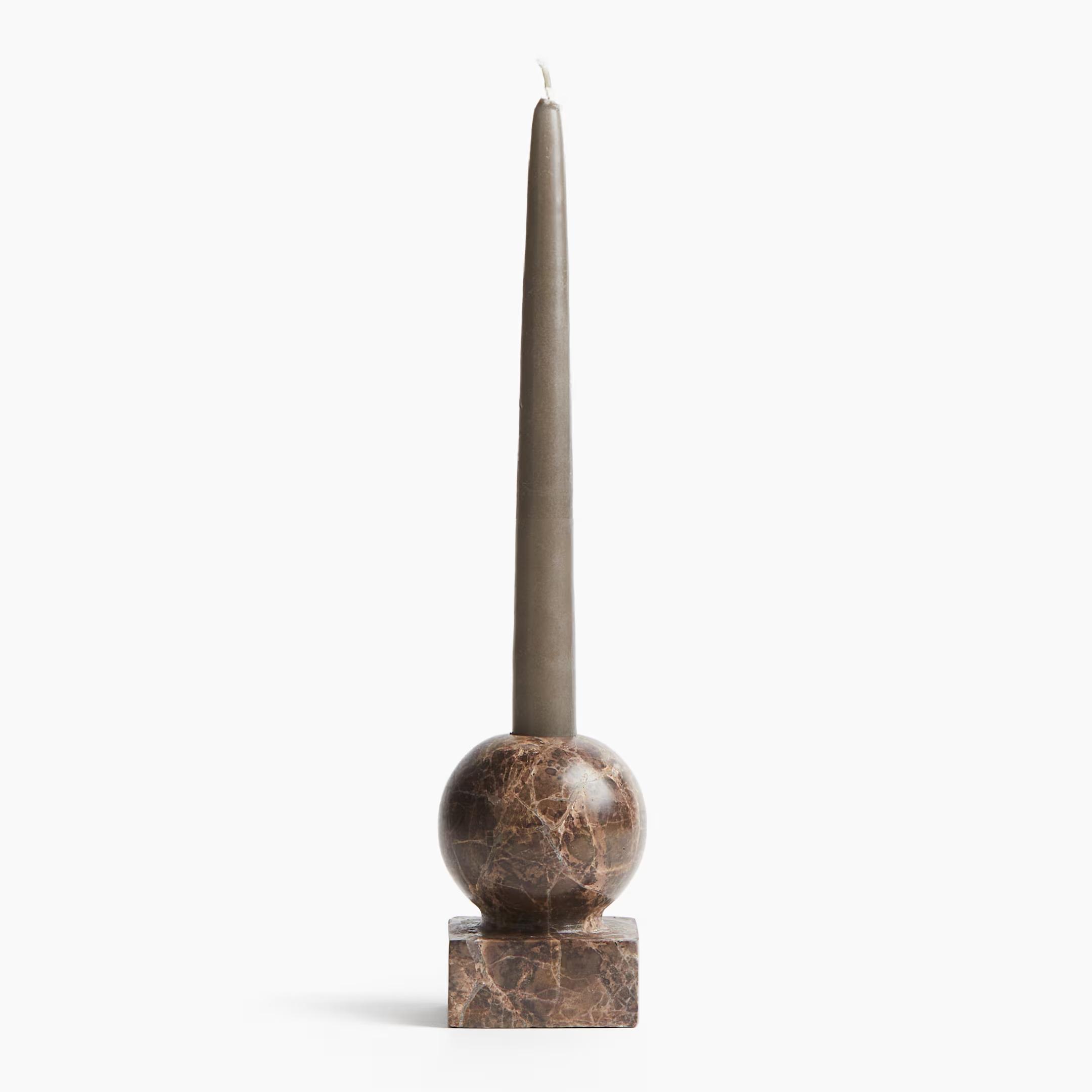 Hot Selling Natural Marble Candle Holder Stoneware Table Top Candle Pillar Holder (Brown,Medium)