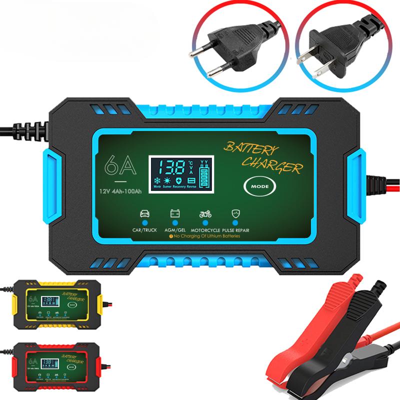 1PC Anchtek Battery Charger 12V Pulse Repair LCD Display Smart Fast Charge AGM Deep cycle GEL Lead-Acid Charger For Motorcycle Car