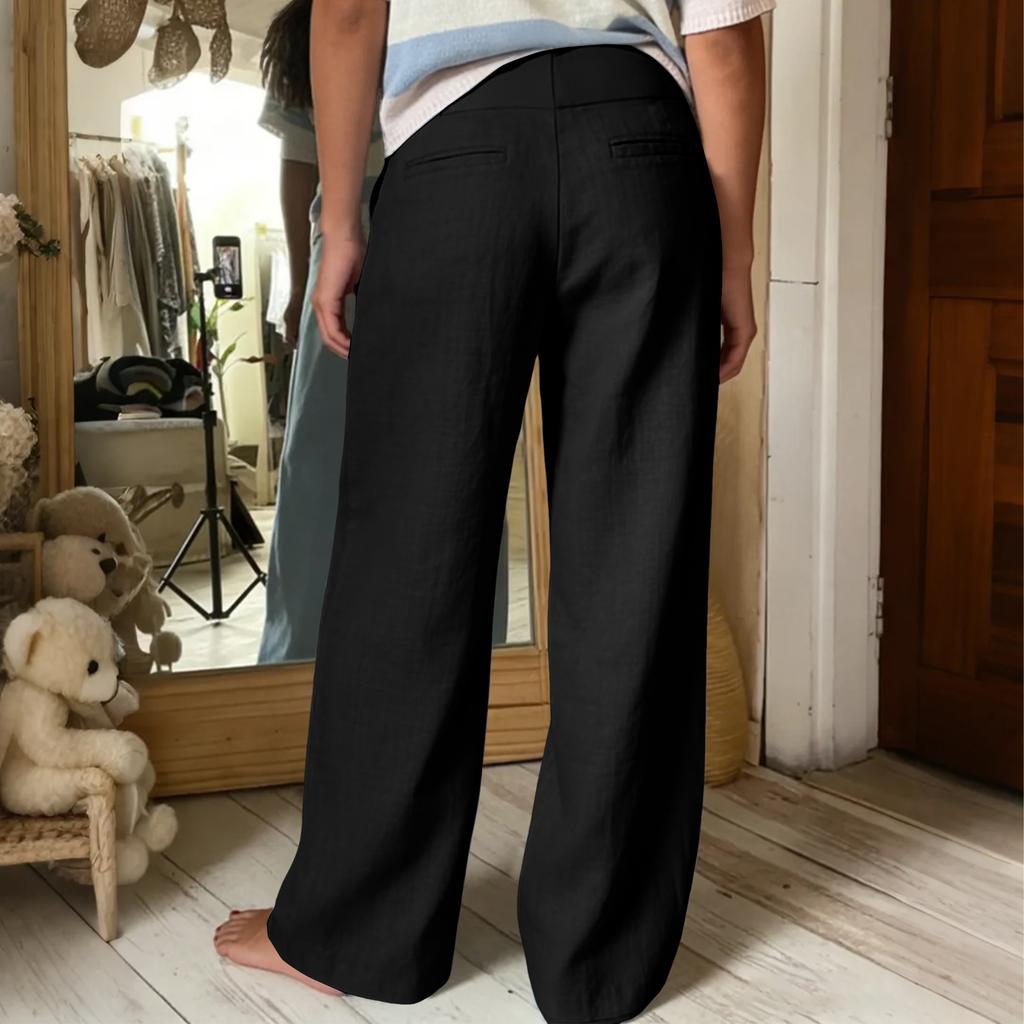 Women's Comfortable Wide,Leg Pants With Button And Zipper Pockets, Casual Straight Leg Pants