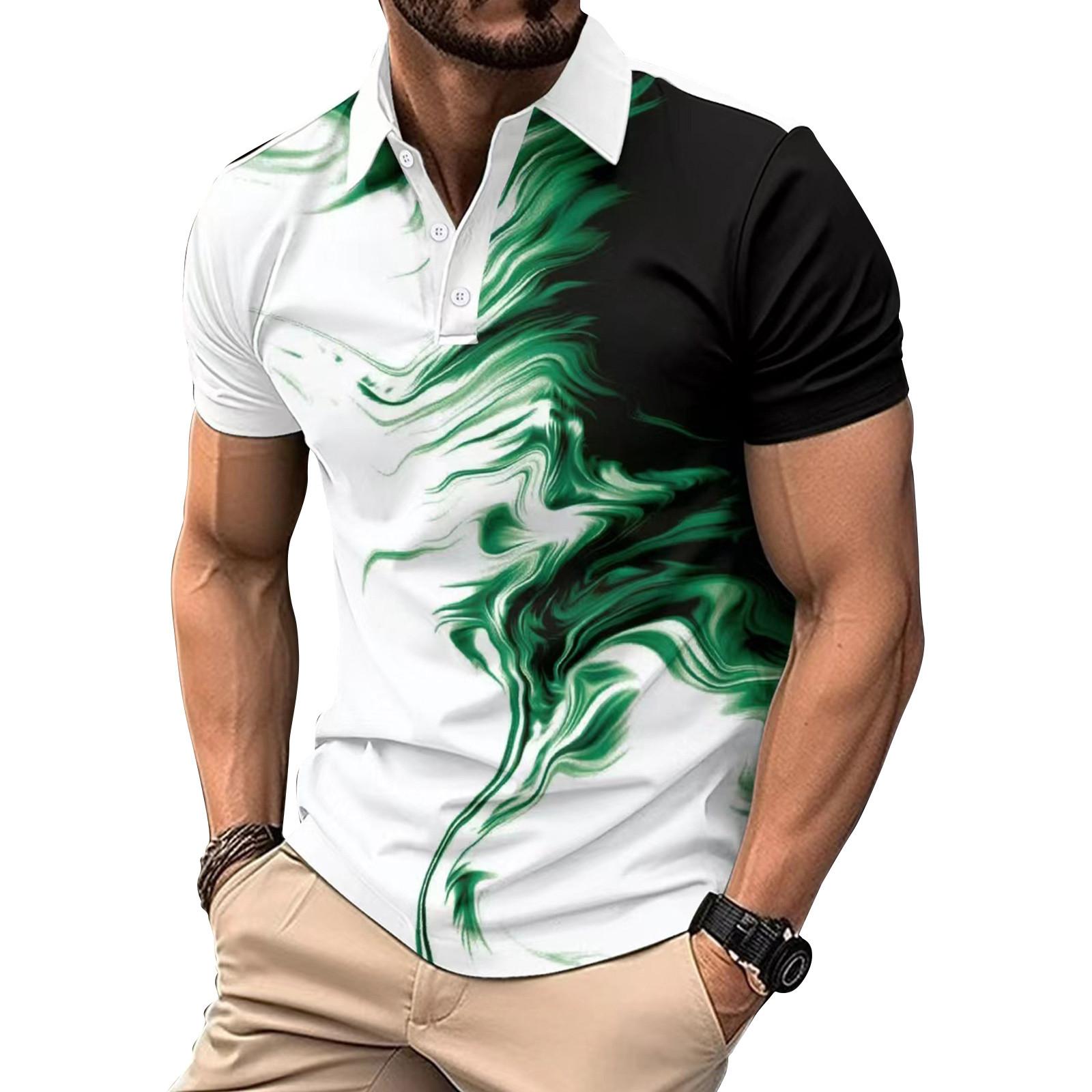 

Чоловіча повсякденна сорочка. Універсальна ділова футболка з принтом і коміром XXL