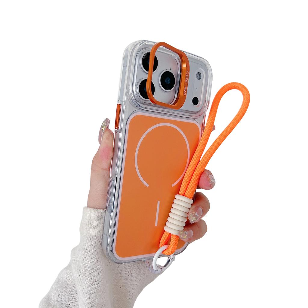 For iPhone 17 Pro Case Compatible with MagSafe Lens Kickstand TPU Acrylic Phone Cover with Matching Hand Strap