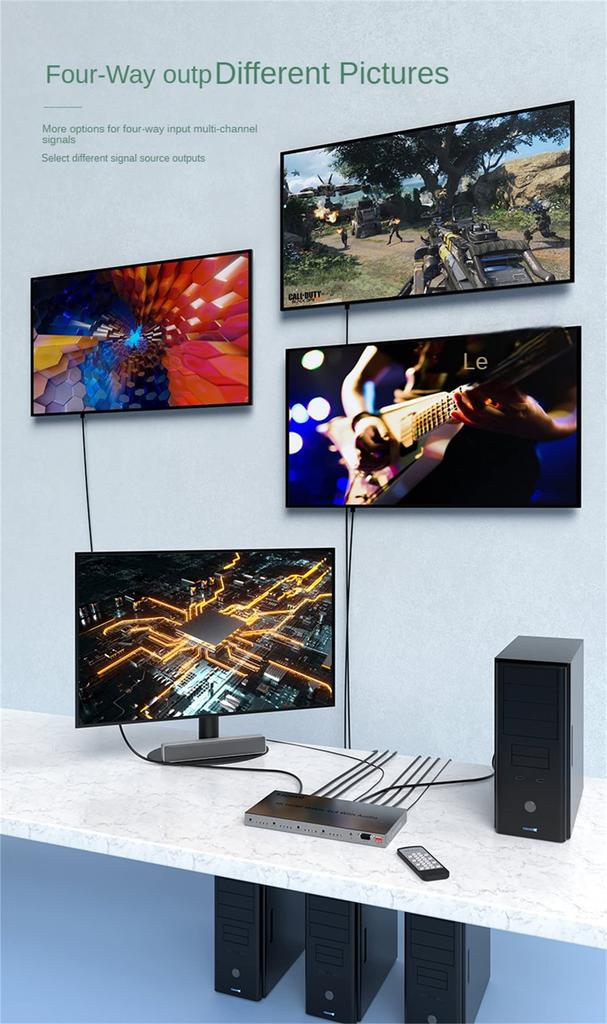 4K HDMI Matrix 4X4 with Audio Extractor HDMI Matrix Switch 4x4 HDMI Matrix Switcher Splitter Selector Box Support HDR 18Gbps EDID RS232 4K@60Hz 2.0