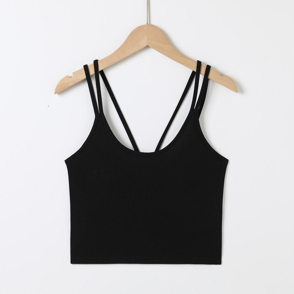 Summer Double Strap Cropped Camisole - Comfortable Solid Color Vest with Built-in Bra & Stylish Back Design