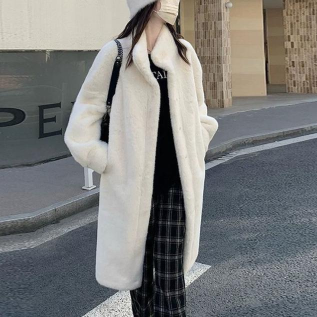 Women Faux Fur Coat Solid Long Fur Coat Fluffy Luxury Loose Casual Stand Up Collar Fur Coat Outerwear Winter