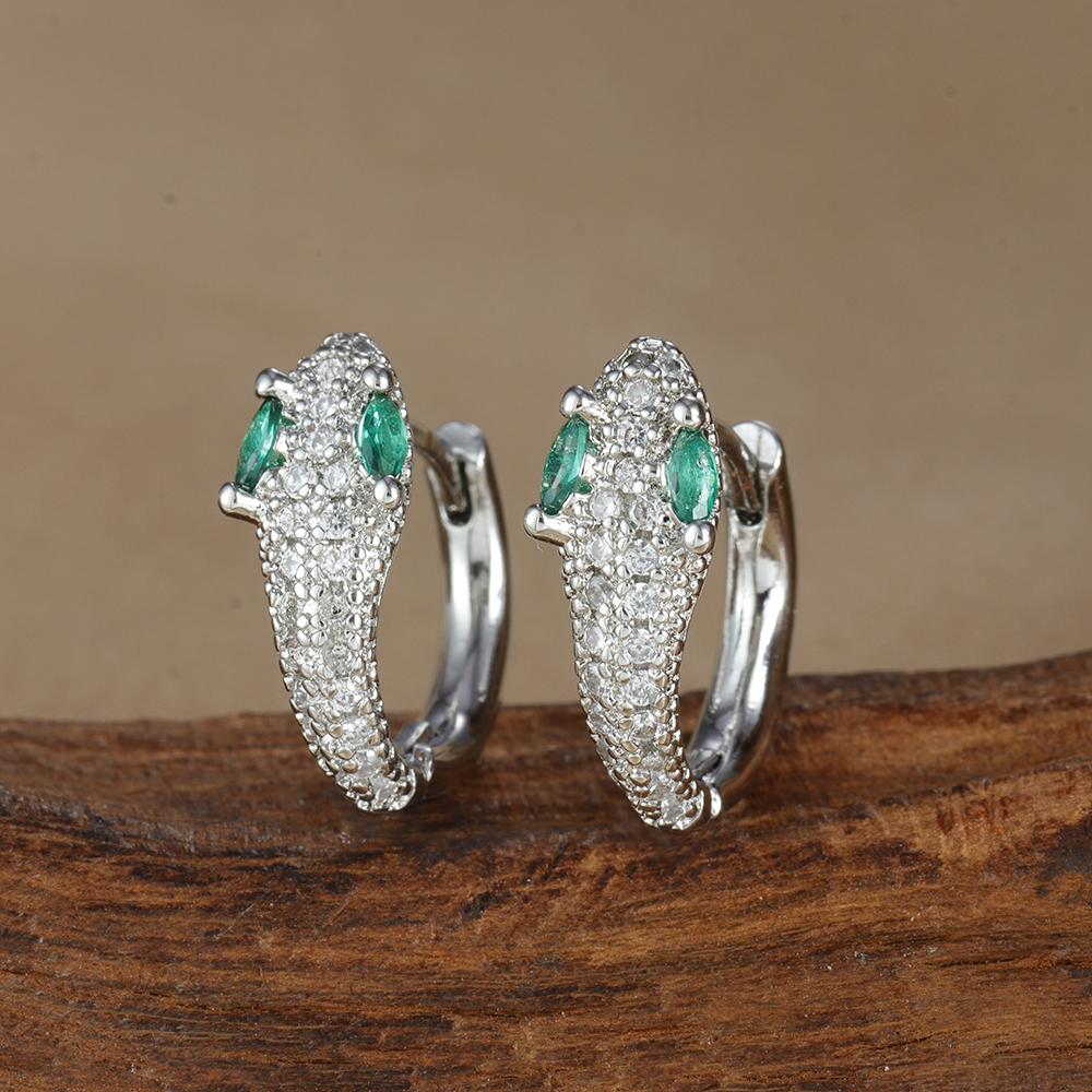 

Высококачественные серьги-кольца в форме змеи с зеленым кристаллом и цирконием для женщин, модные шикарные аксессуары для вечеринок с животными