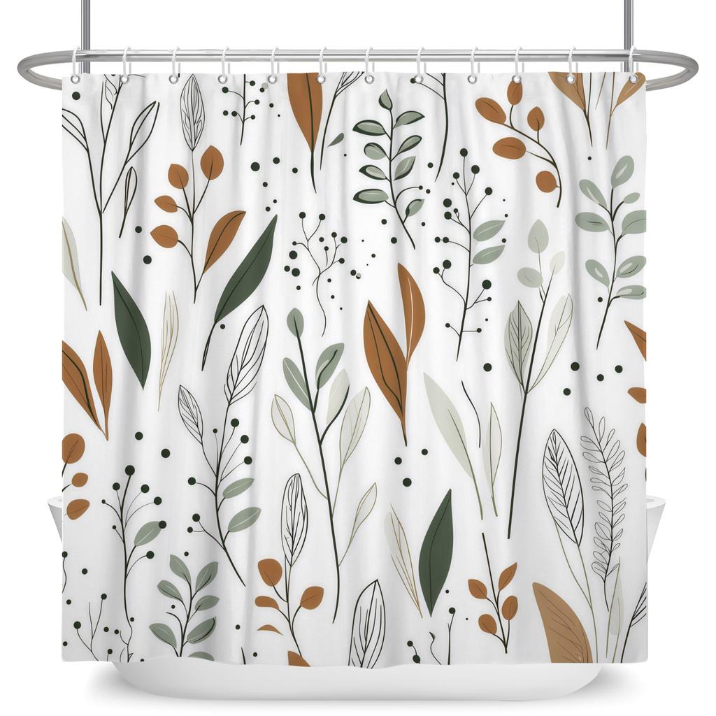 Boho Style Bathroom Shower Curtains Elegant Plant Pattern Home Bathroom Decor Waterproof Curtain With Hooks Polyester Curtains