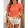 Summer Women's Plus Size Broken Crochet Hollow Decorative Button V-Neck Short Sleeve T-Shirt Top