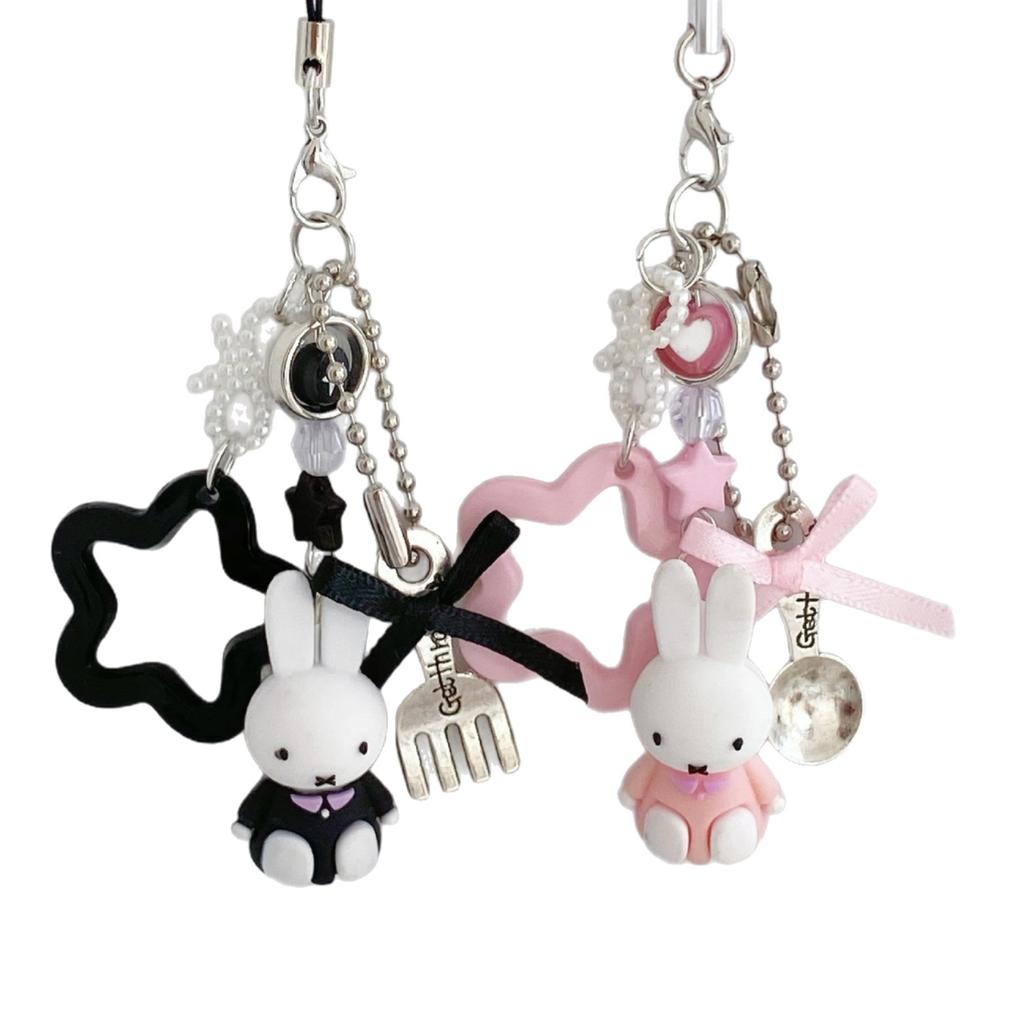 1 Stück Miffy Lebensmuseum, Grenzüberschreitendes Miffy Häschen Cartoon Retro Schlüsselanhänger Tasche Anhänger Y2K Punk Stil Stern