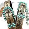 Bohemian PU Belt for Girl Women Embossing Waistband Turquoises Buckle Cowgirls Belt