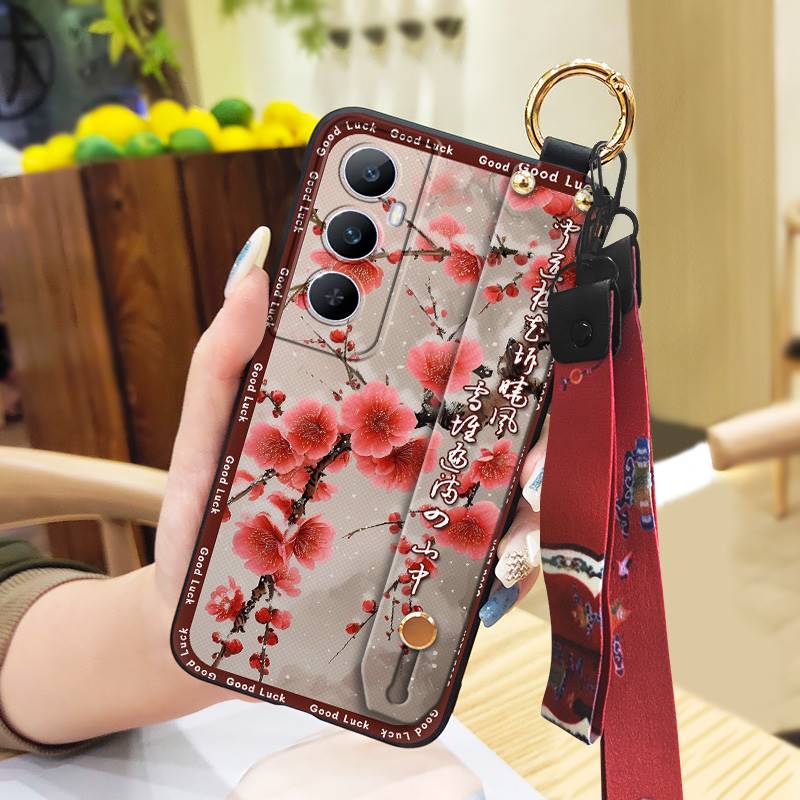 Elderly lady Waterproof Phone Case For Realme C65 Chinese style Fashion Lanyard Ring Silicone Soft case Dirt-resistant