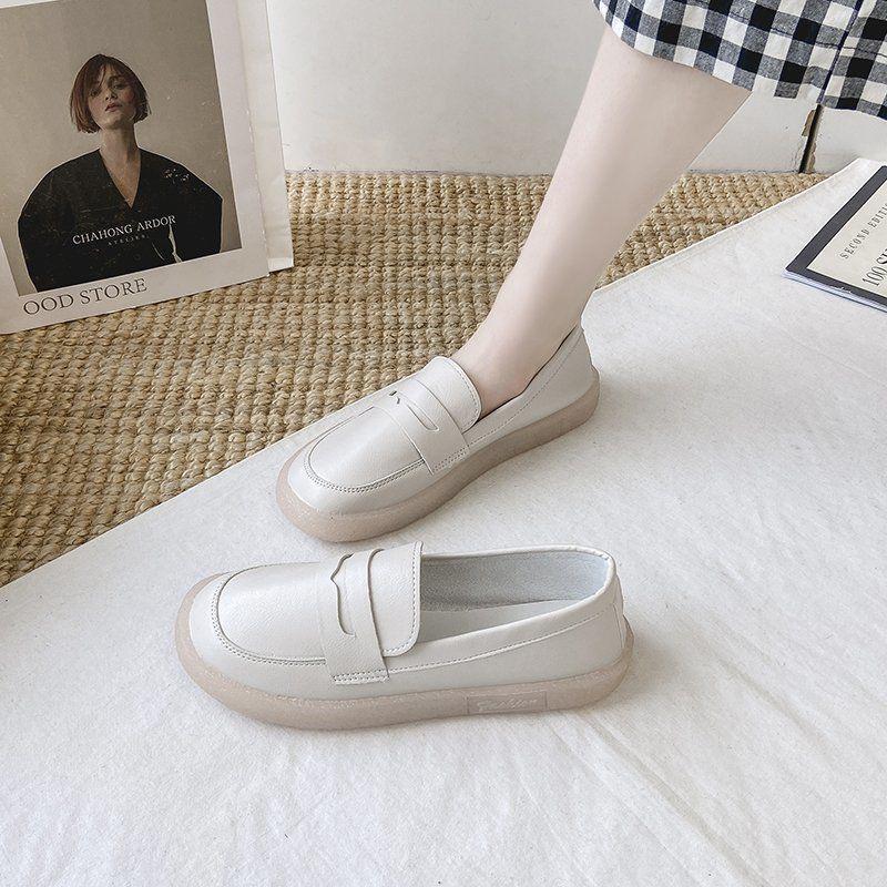 2025 Women's Versatile Soft Sole Flat Nurse Shoes - White Leather for Spring & Autumn